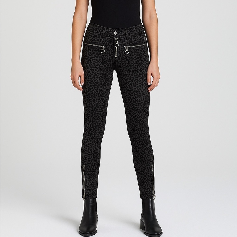 Blank NYC Leopard Moto Skinny Pants 27 High Rise Stretch Goth Grunge Biker Y2K